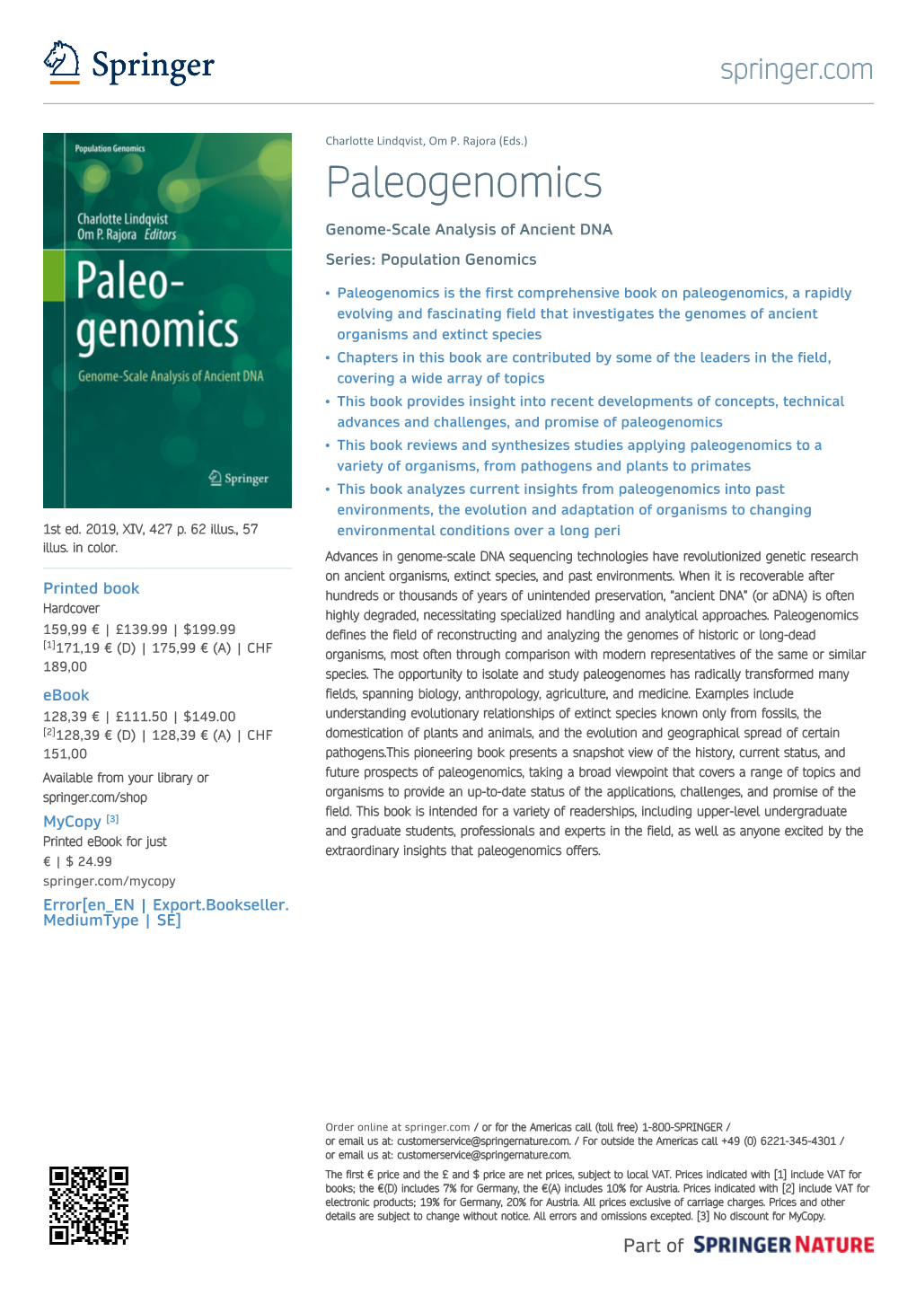 Paleogenomics Genome-Scale Analysis of Ancient DNA Series: Population Genomics