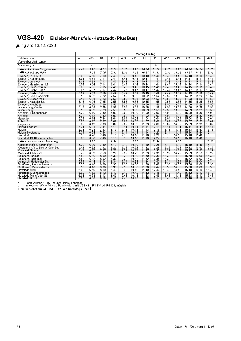 VGS-420 Eisleben-Mansfeld-Hettstedt (Plusbus) Gültig Ab: 13.12.2020