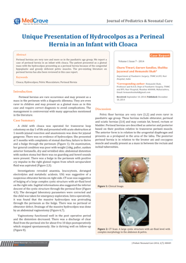 Unique Presentation of Hydrocolpos As a Perineal Hernia in an Infant with Cloaca