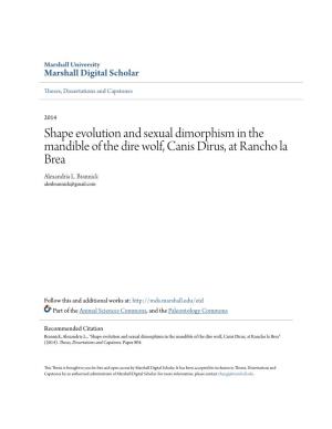 Shape Evolution and Sexual Dimorphism in the Mandible of the Dire Wolf, Canis Dirus, at Rancho La Brea Alexandria L