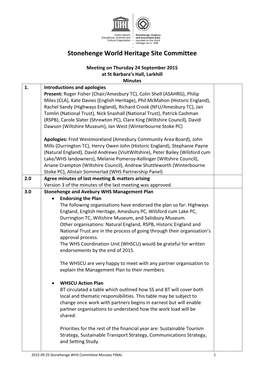 Stonehenge WHS Committee Minutes September 2015