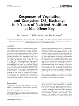 Responses of Vegetation and Ecosystem CO2 Exchange to 9 Years of Nutrient Addition at Mer Bleue Bog