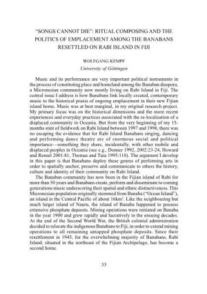 Songs Cannot Die”: Ritual Composing and the Politics of Emplacement Among the Banabans Resettled on Rabi Island in Fiji