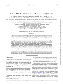 Multihazard Weather Risk Perception and Preparedness in Eight Countries
