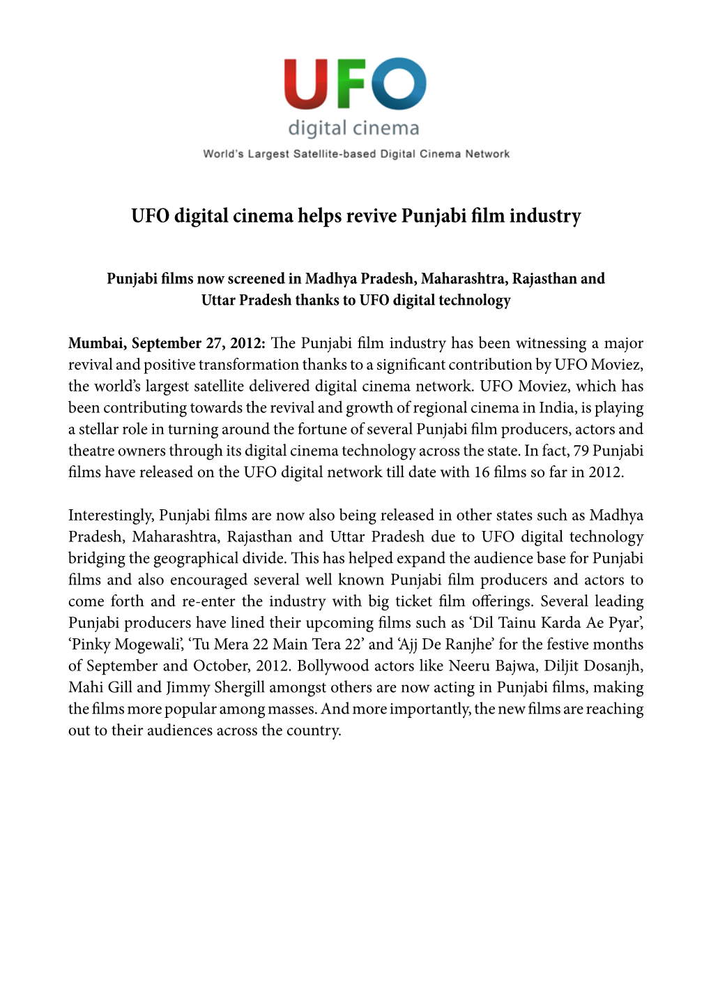 UFO Digital Cinema Helps Revive Punjabi Film Industry