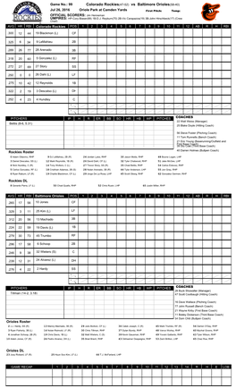 Colorado Rockies(47-52) Vs Baltimore Orioles(58-40)