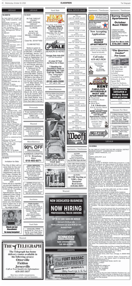 CLASSIFIEDS the Telegraph 4C Wednesday, October 10, 2018