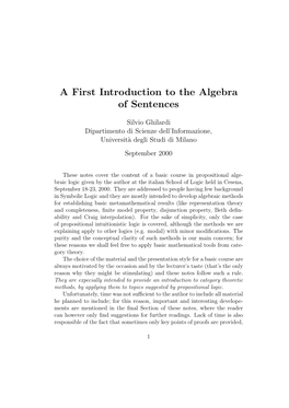 A First Introduction to the Algebra of Sentences