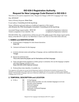 ISO 639-3 New Code Request