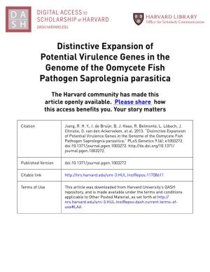 Distinctive Expansion of Potential Virulence Genes in the Genome of the Oomycete Fish Pathogen Saprolegnia Parasitica