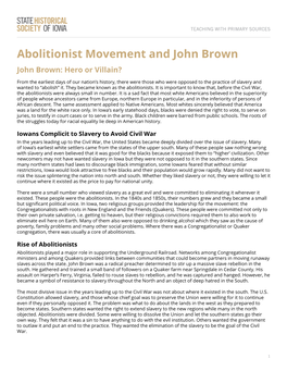 Abolitionist Movement and John Brown John Brown: Hero Or Villain?