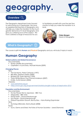 Geography. a Level Preparation Pack