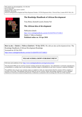 The Routledge Handbook of African Development the African Idea Of