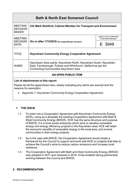 E3049 Keynsham Community Energy Cooperation Agreement PDF 88 KB