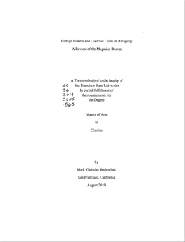 A Review of the Megarian Decree a Thesis Submitted To