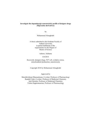 Investigate the Dopaminergic Neurotoxicity Profile of Designer Drugs (Piperazine Derivatives) by Mohammed Almaghrabi a Thesis Su