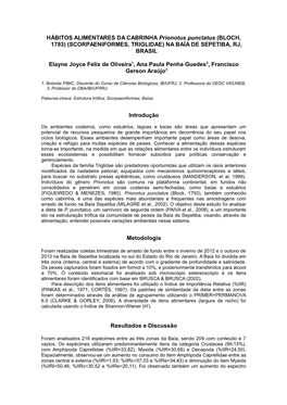 HÁBITOS ALIMENTARES DA CABRINHA Prionotus Punctatus (BLOCH, 1793) (SCORPAENIFORMES, TRIGLIDAE) NA BAÍA DE SEPETIBA, RJ, BRASIL