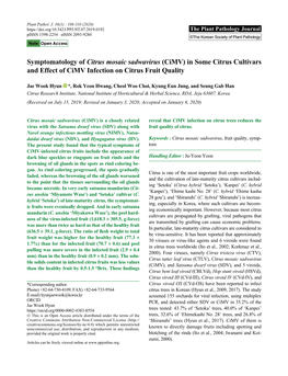 Symptomatology of Citrus Mosaic Sadwavirus (Cimv) in Some Citrus Cultivars and Effect of Cimv Infection on Citrus Fruit Quality