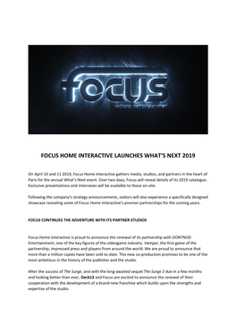 Focus Home Interactive Launches What's Next 2019