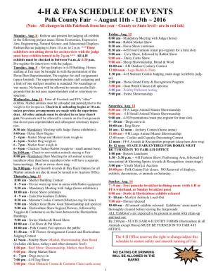 4-H & Ffa Schedule of Events