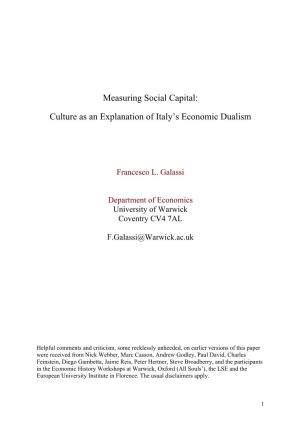 Culture As an Explanation of Italy's Economic Dualism