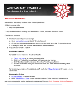 WOLFRAM MATHEMATICA at Central Connecticut State University