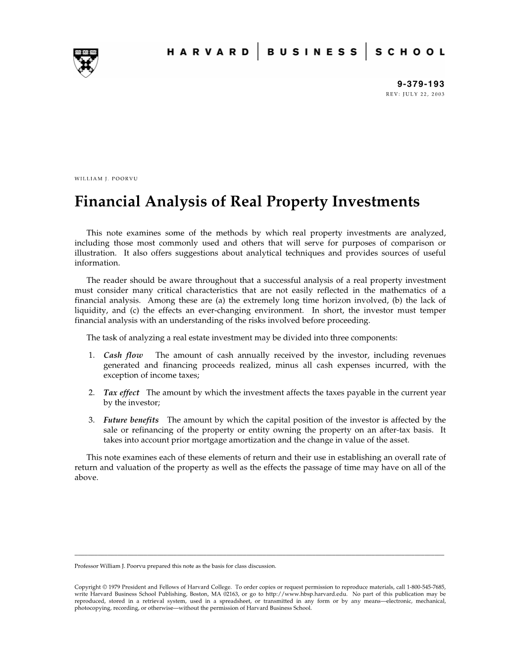 Financial Analysis of Real Property Investments