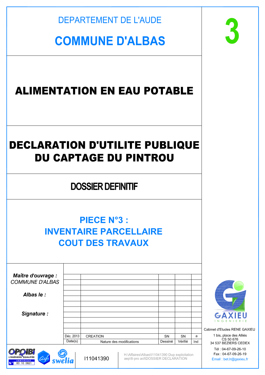 Pièce N°3 : Inventaire Parcellaire Et Coût Des Travaux