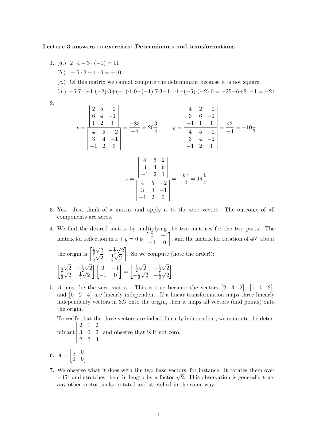 Determinants and Transformations 1. (A.) 2