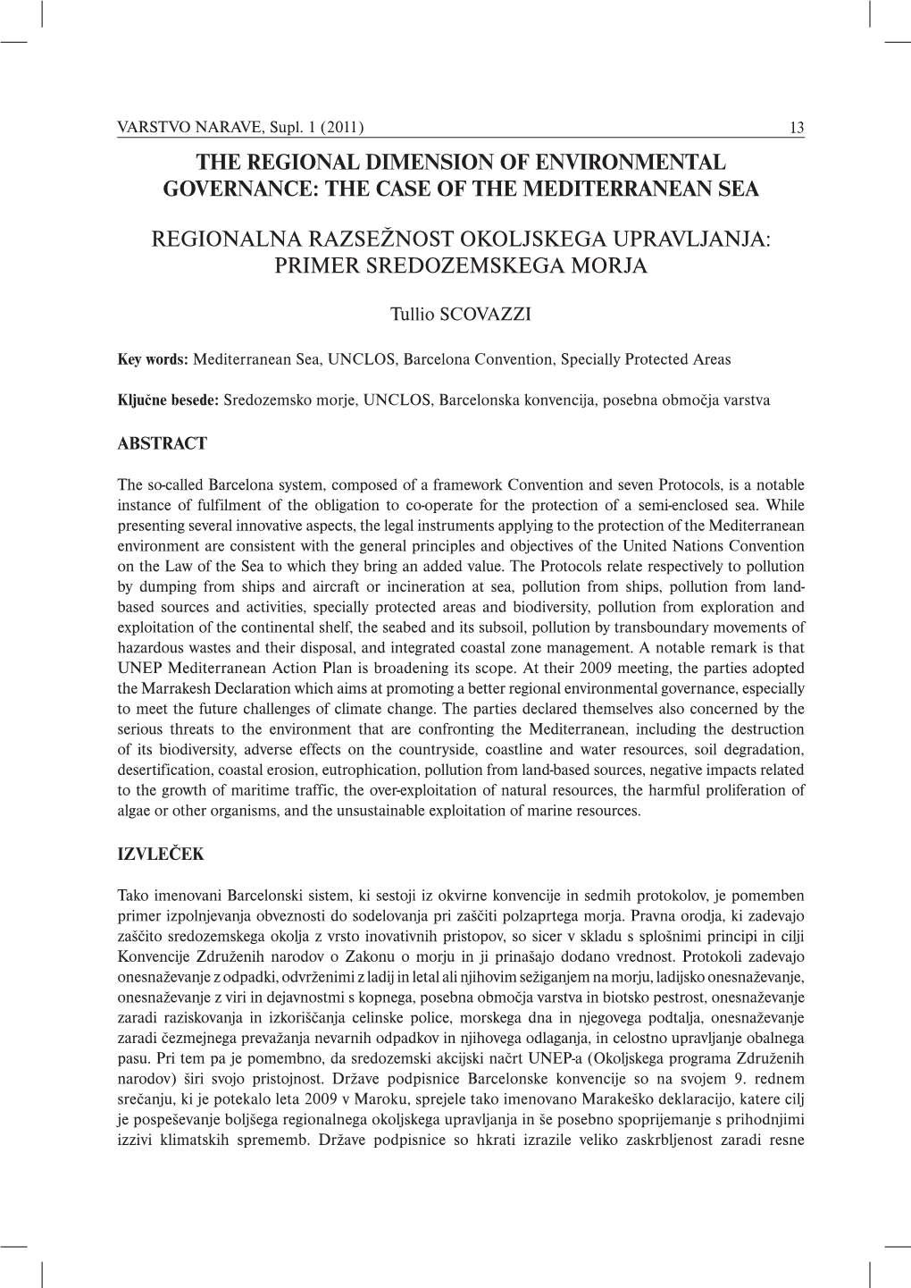 The Regional Dimension of Environmental Governance: the Case of the Mediterranean Sea