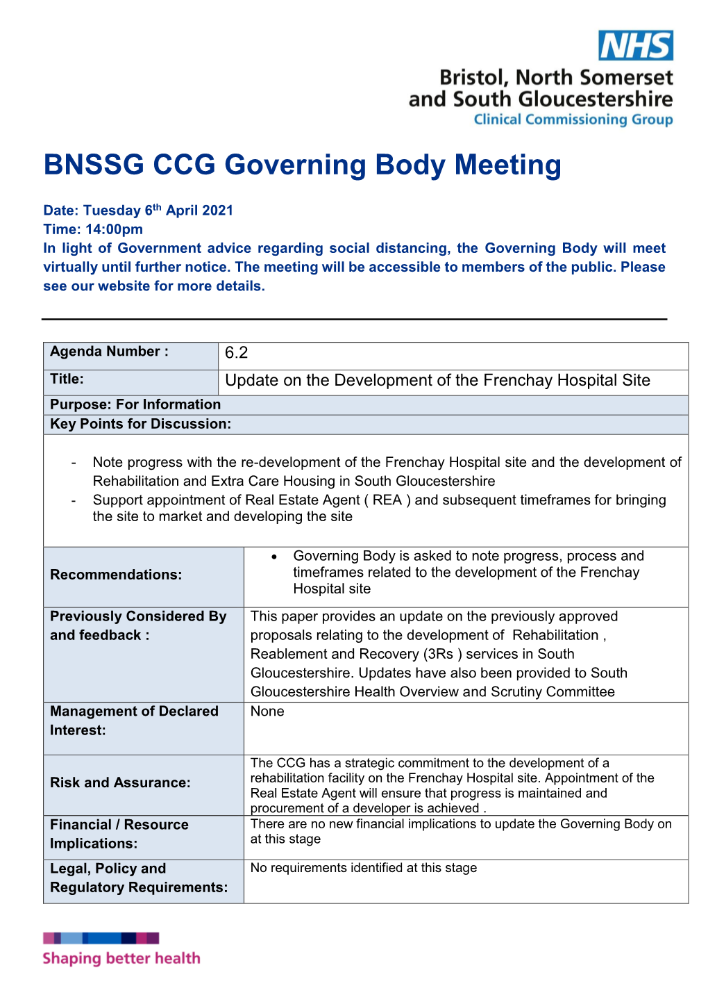 BNSSG CCG Governing Body Meeting