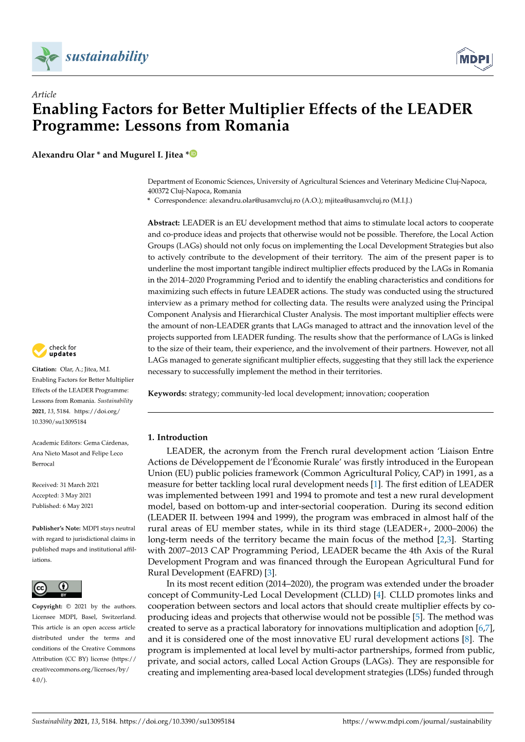 Enabling Factors for Better Multiplier Effects of the LEADER Programme: Lessons from Romania