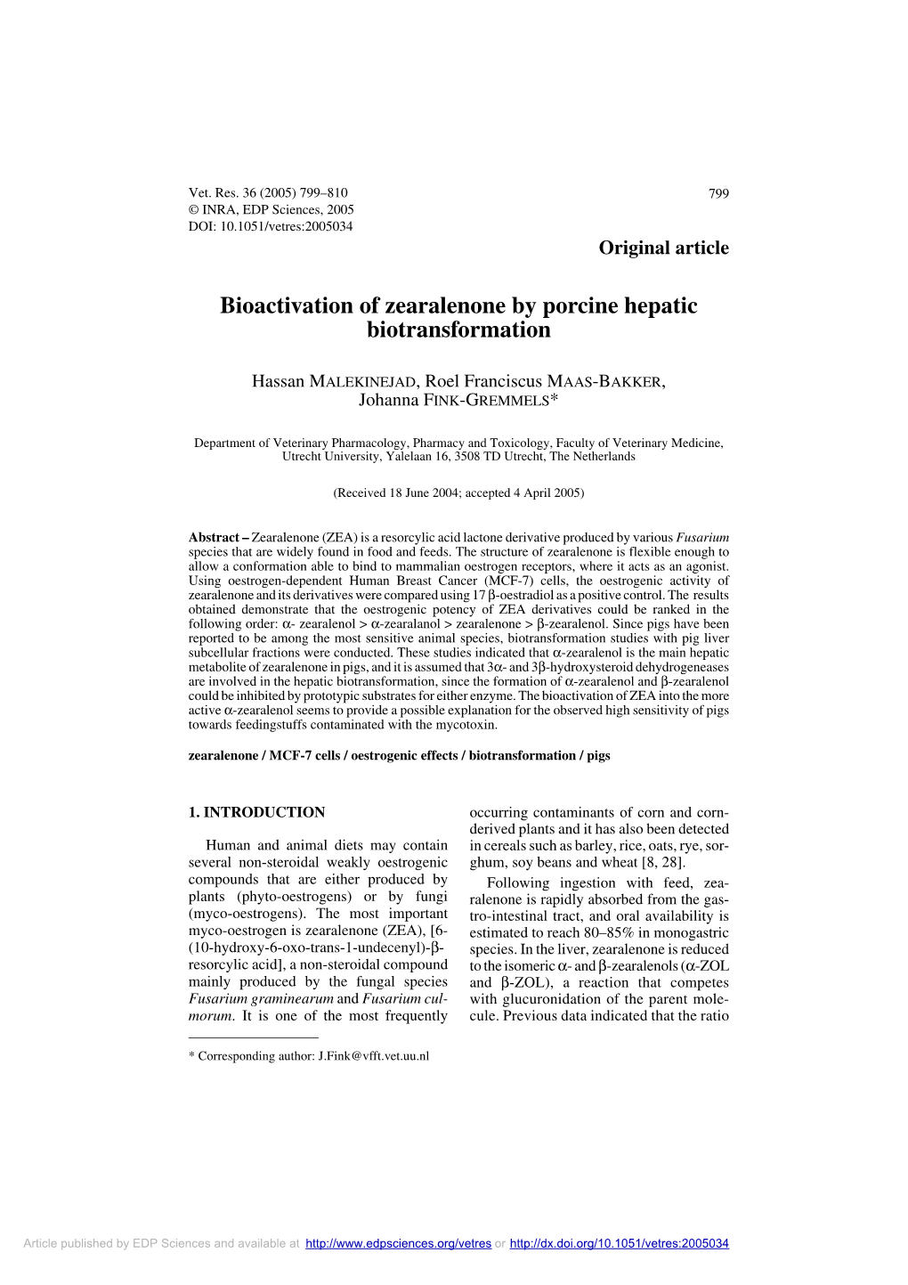 Bioactivation of Zearalenone by Porcine Hepatic Biotransformation