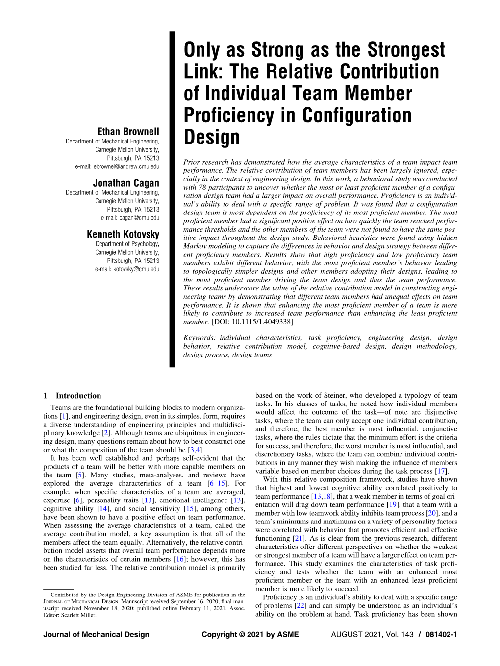 The Relative Contribution of Individual Team Member Proficiency In