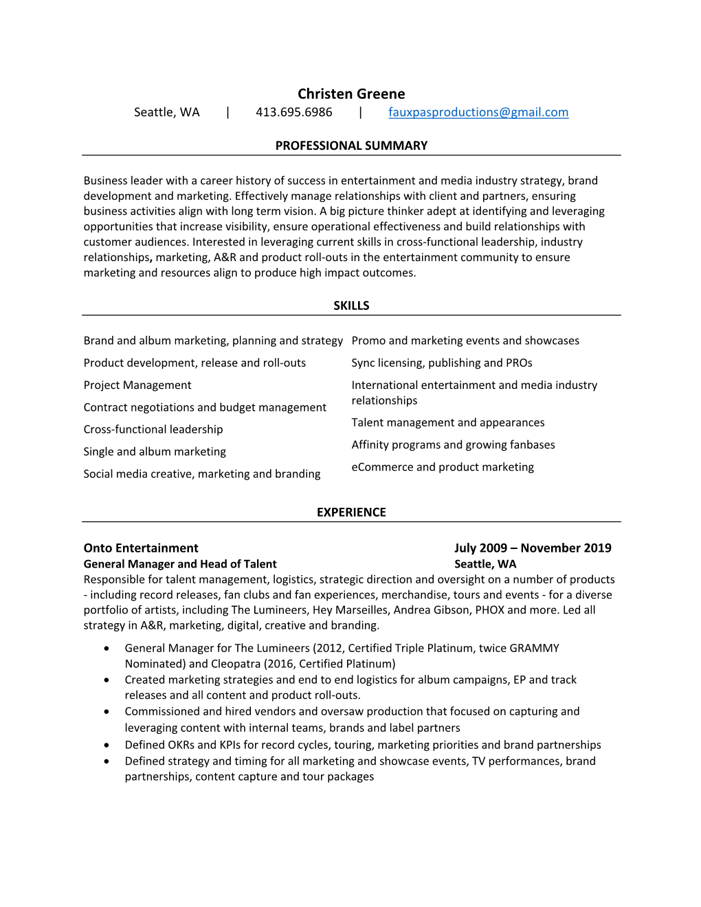 Christen Greene Resume TEMPLATE 2020