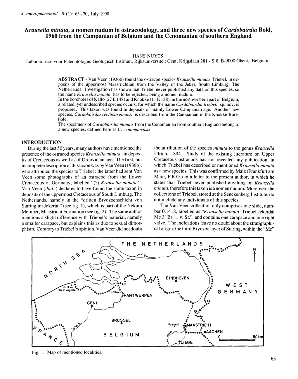 Krausella Minuta, a Nomen Nudum in Ostracodology, and Three New Species of Cardobairdia Bold, 1960 from the Campanian of Belgium