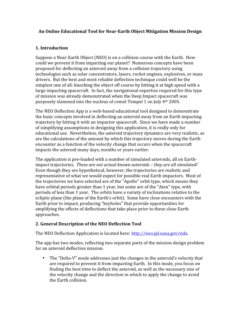 Earth Object Mitigation Mission Design 1