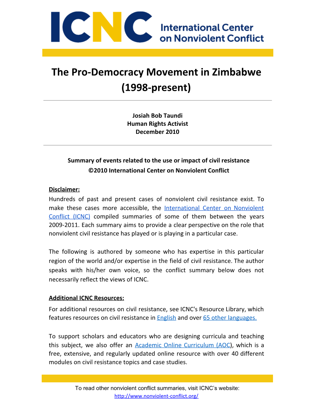 The Pro-Democracy Movement in Zimbabwe