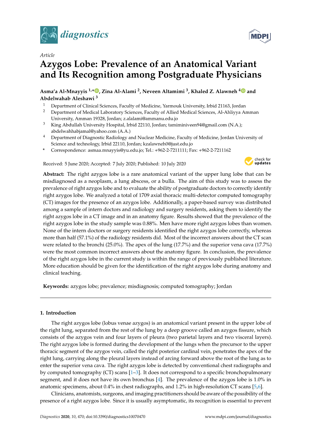 Azygos Lobe: Prevalence of an Anatomical Variant and Its Recognition Among Postgraduate Physicians