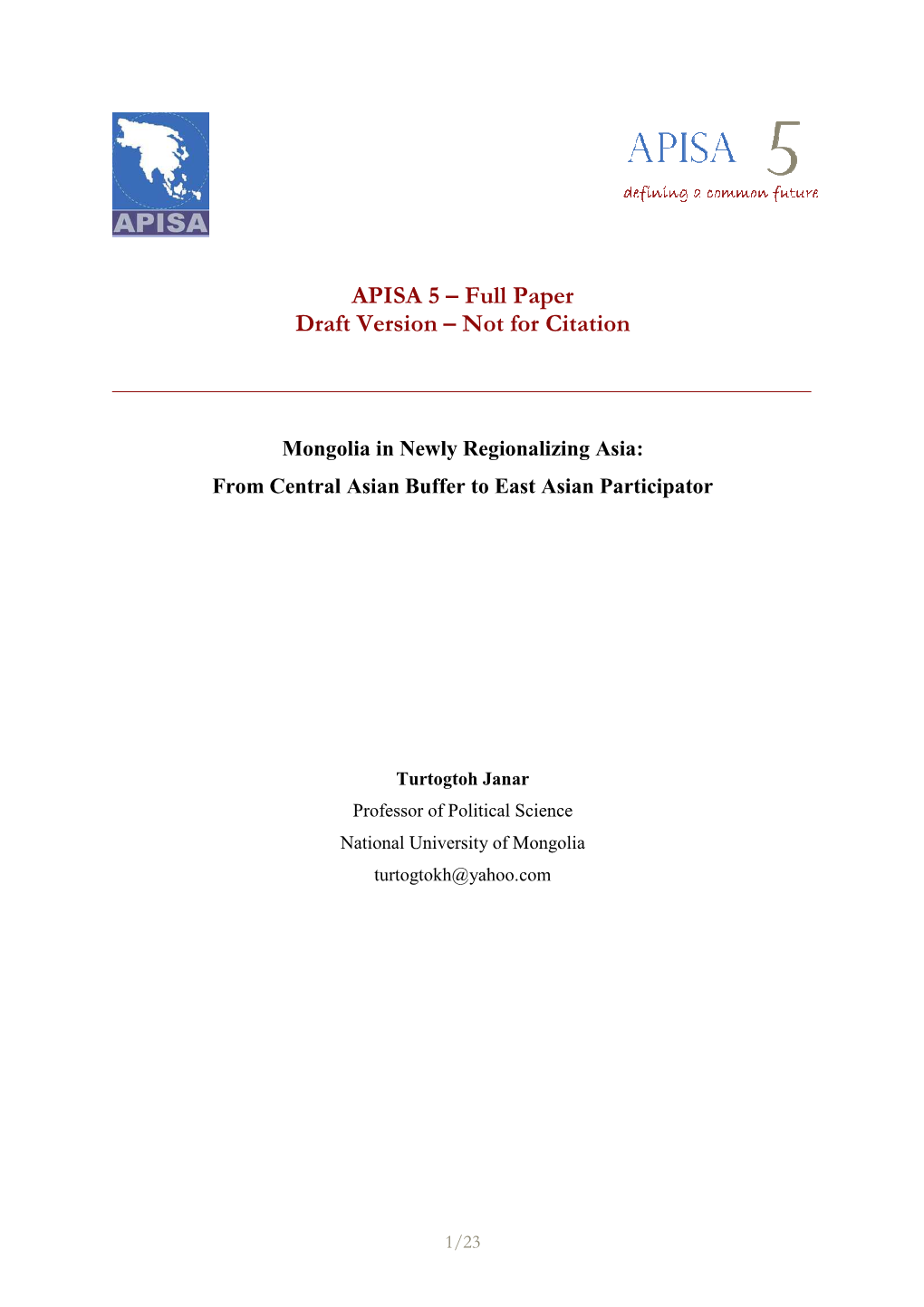 APISA 5 – Full Paper Draft Version – Not for Citation