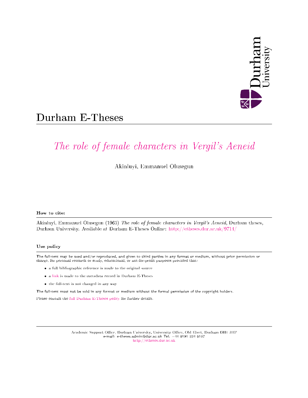 The Role of Female Characters in Vergil's Aeneid