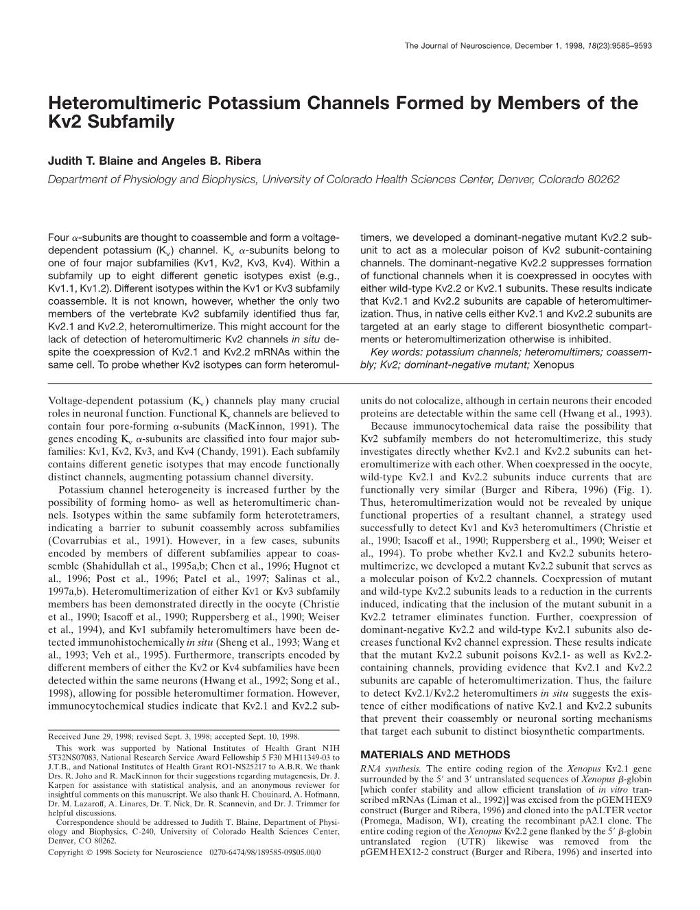 Heteromultimeric Potassium Channels Formed by Members of the Kv2 Subfamily