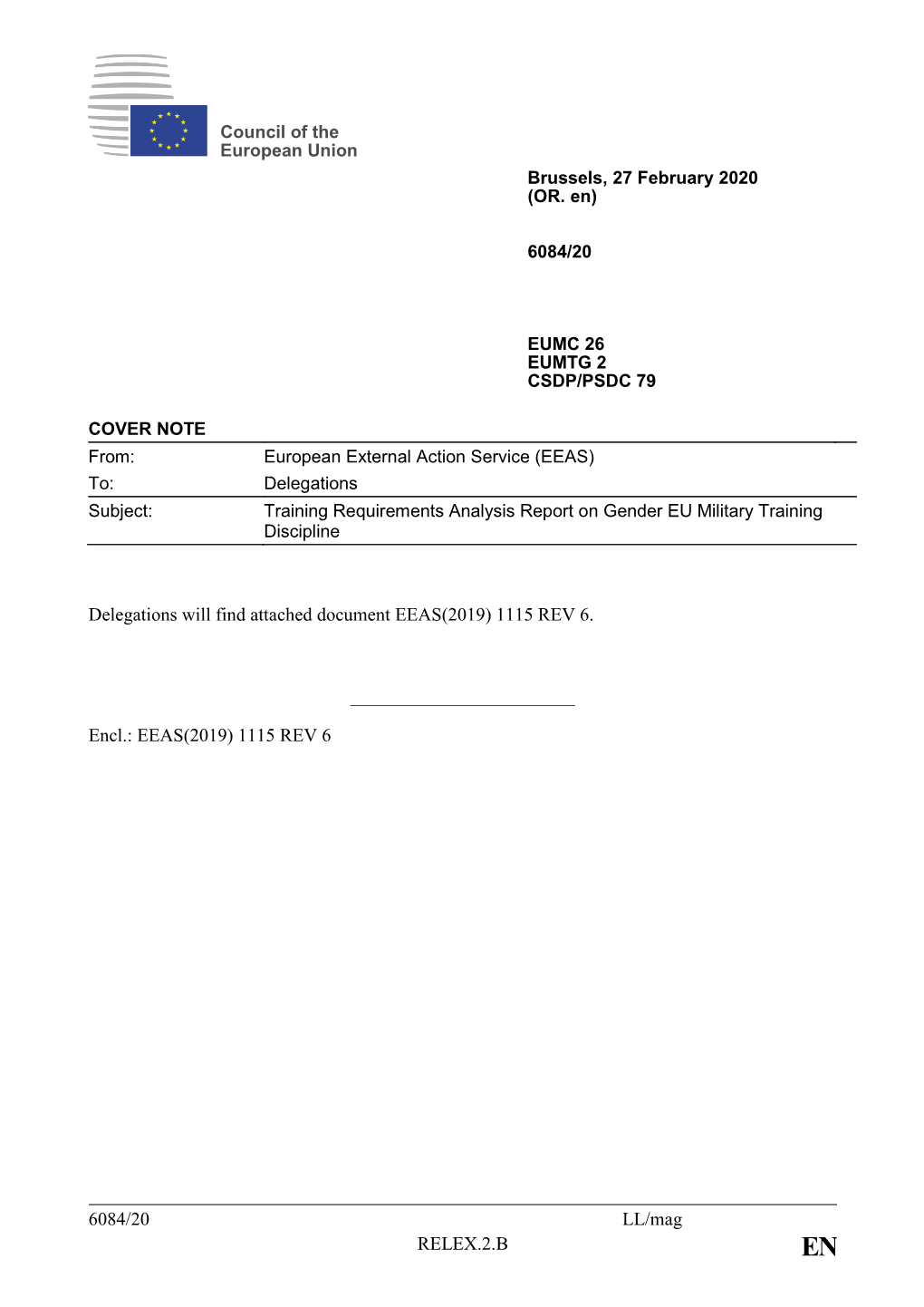 Training Requirements Analysis Report on Gender EU Military Training Discipline