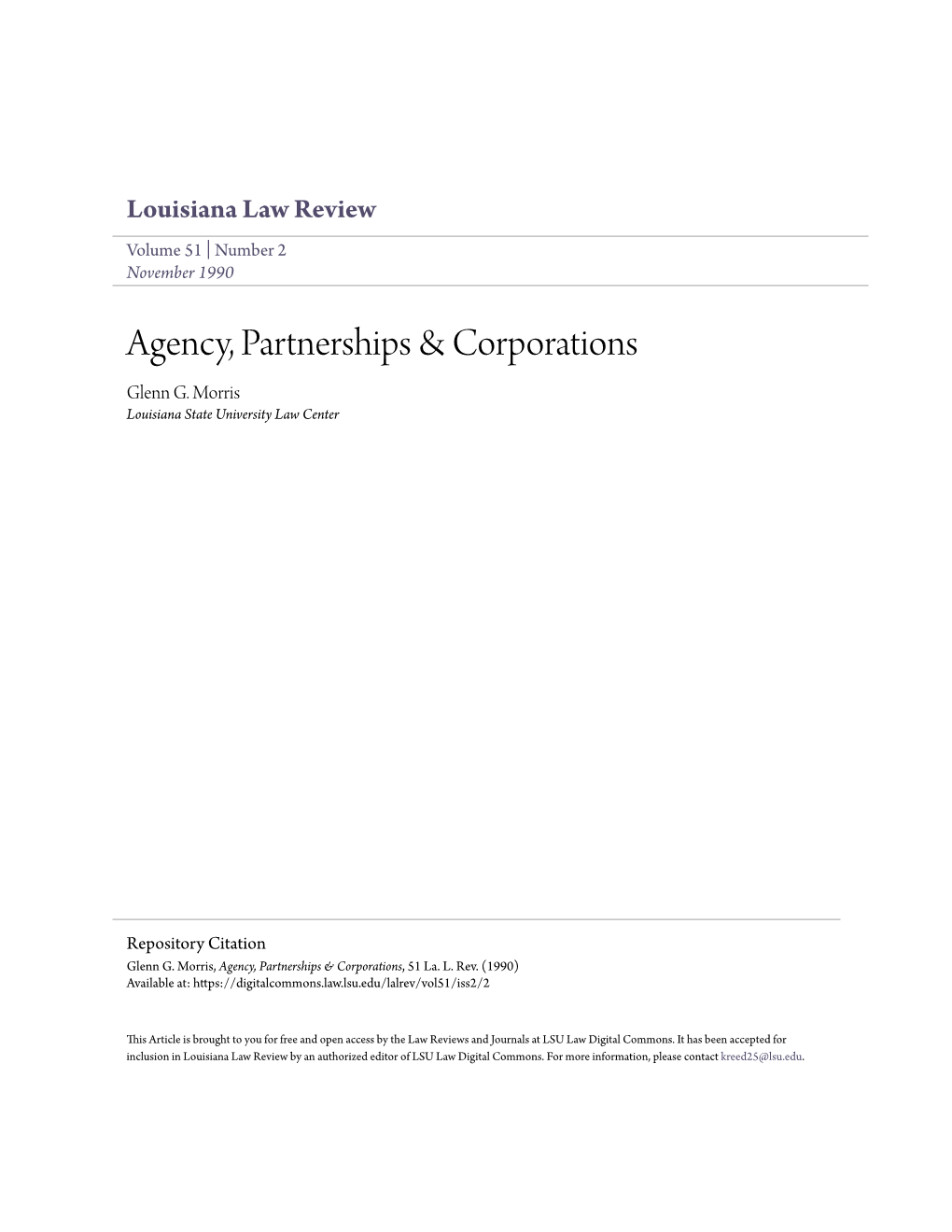 Agency, Partnerships & Corporations