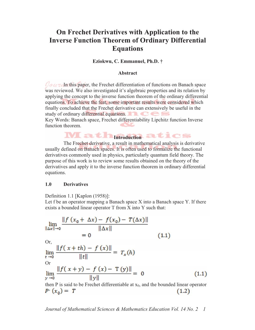 On Frechet Derivatives with Application to the Inverse Function Theorem of Ordinary Differential Equations