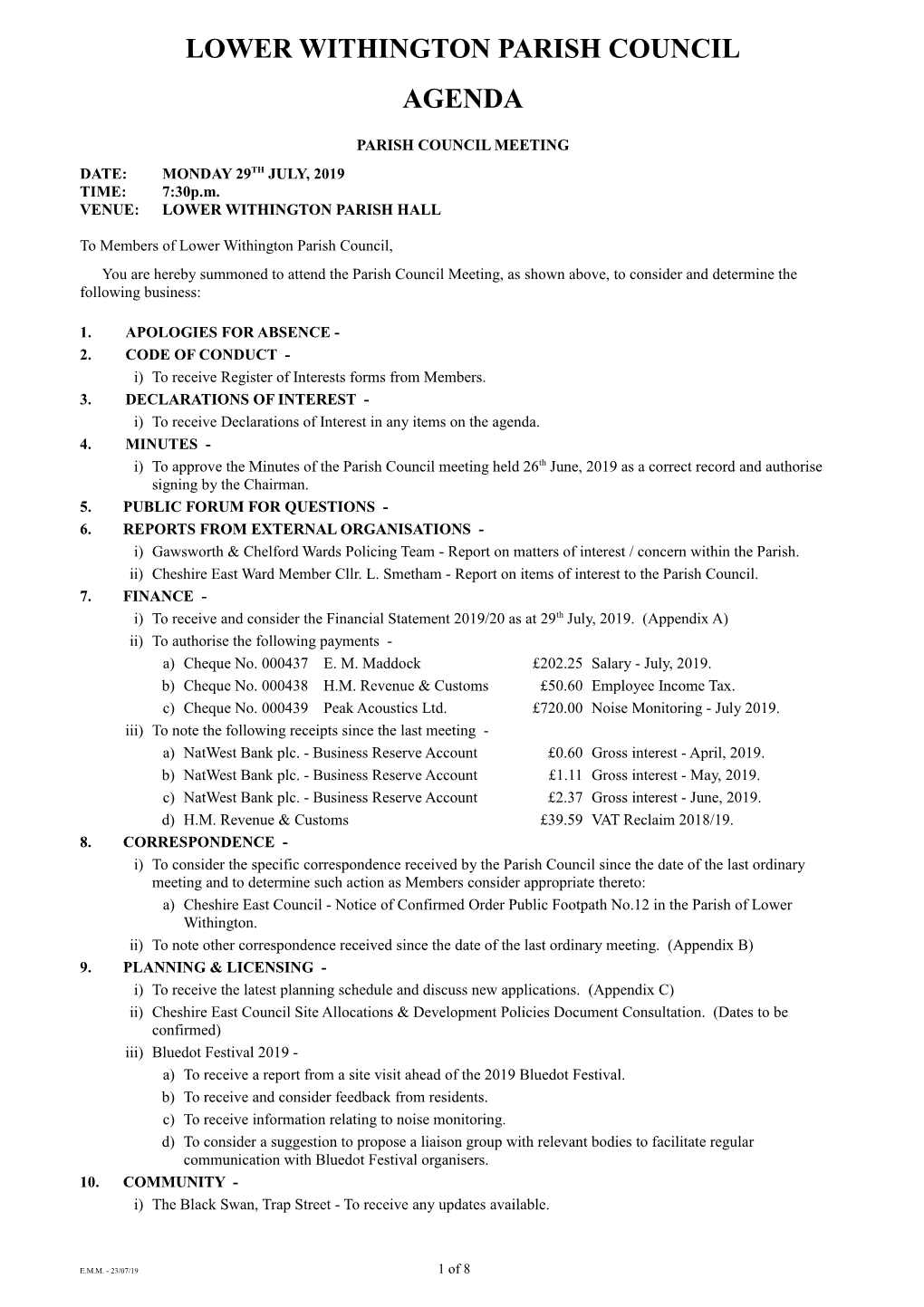 Lower Withington Parish Council Agenda