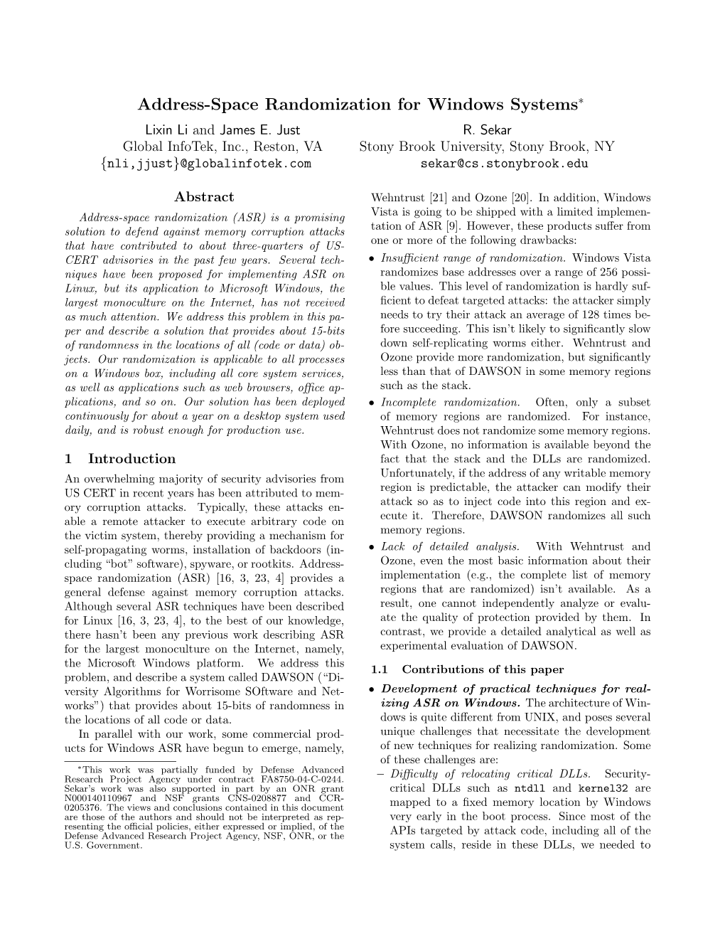 Address-Space Randomization for Windows Systems