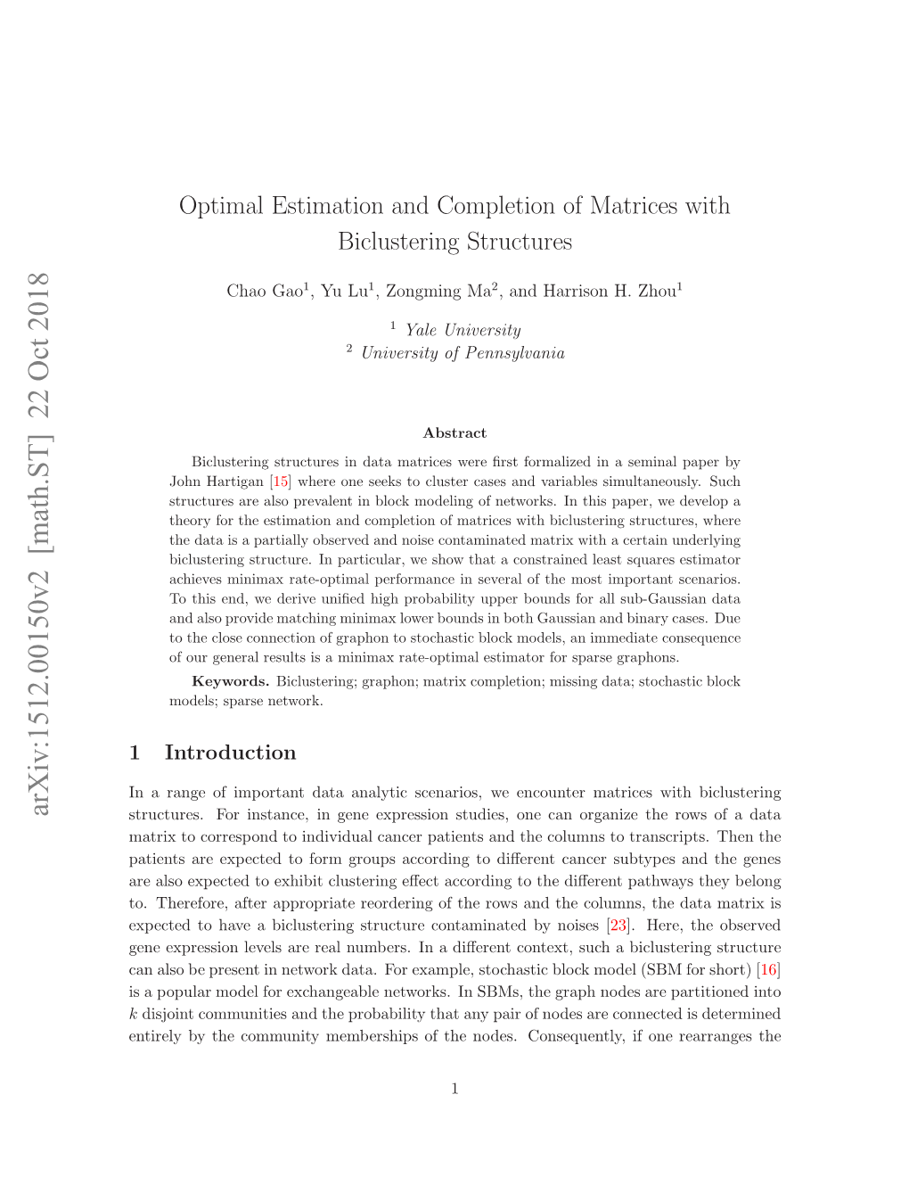 Optimal Estimation and Completion of Matrices with Biclustering Structures