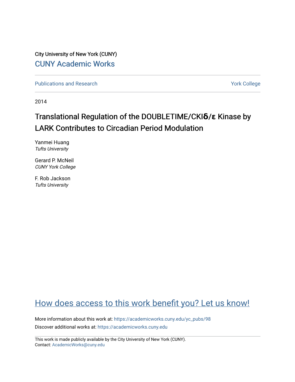 Translational Regulation of the DOUBLETIME/CKIÎ´/Îµ Kinase By