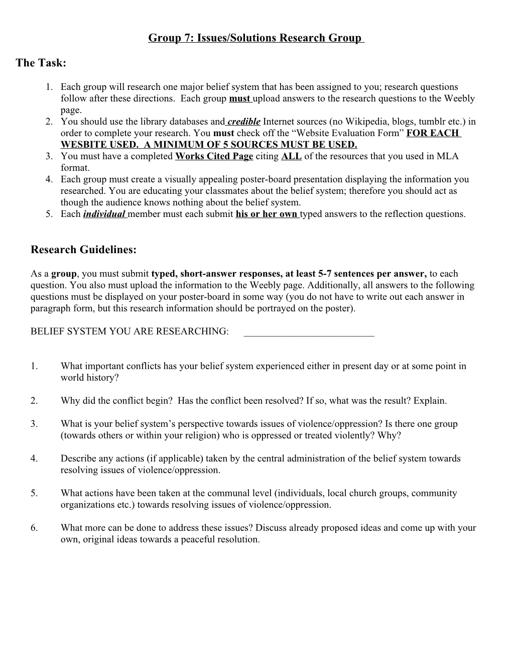 Group 7 : Issues/Solutions Research Group